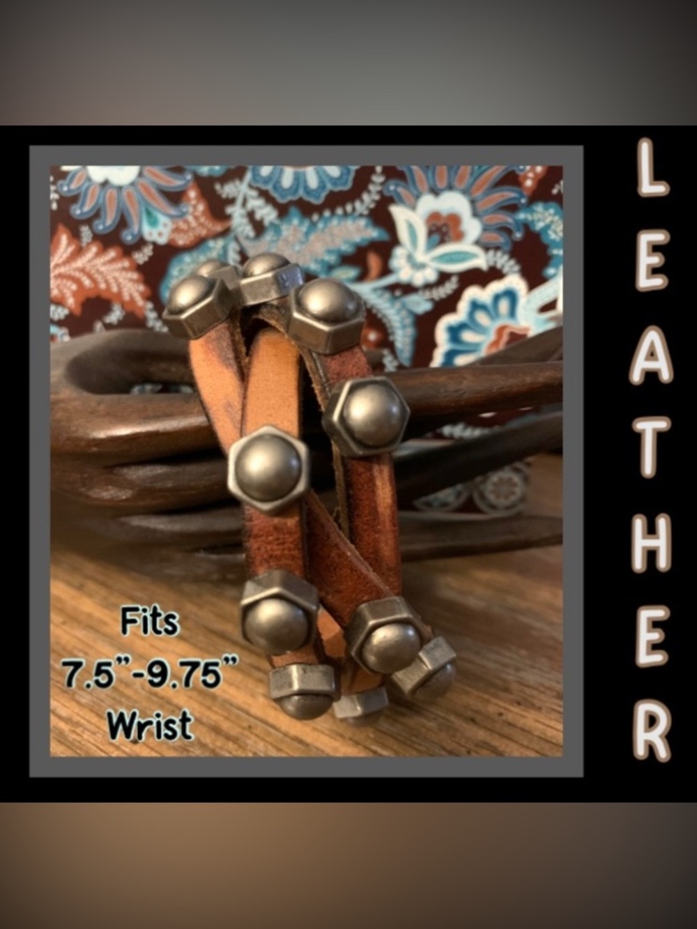 Leather Mens Bracelet w/Steel Accents